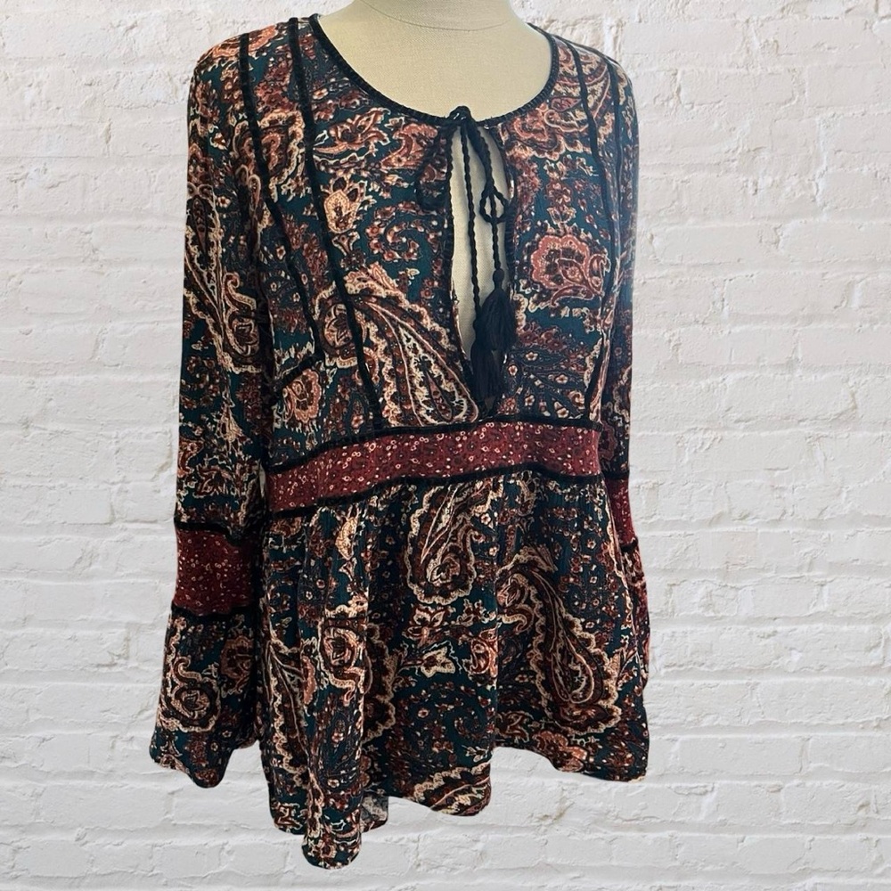 American Eagle Outfitters Paisley Blouse - Black, Blue and Brown